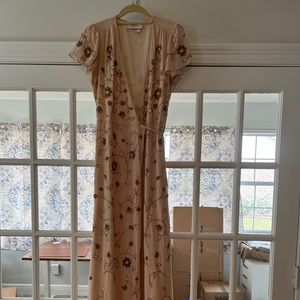 BHLDN x Anthropologie neutral beaded wrap dress
